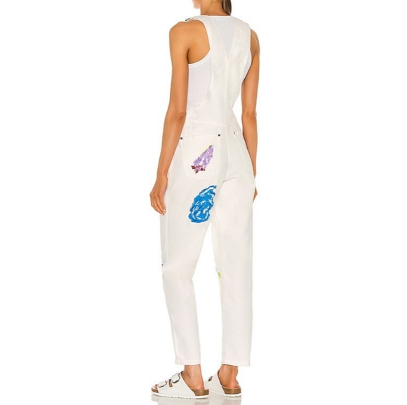 BY SAMMI RYAN & DESSIE JACKSON Artist Painted Studio Overalls in White Size S - Picture 2 of 7